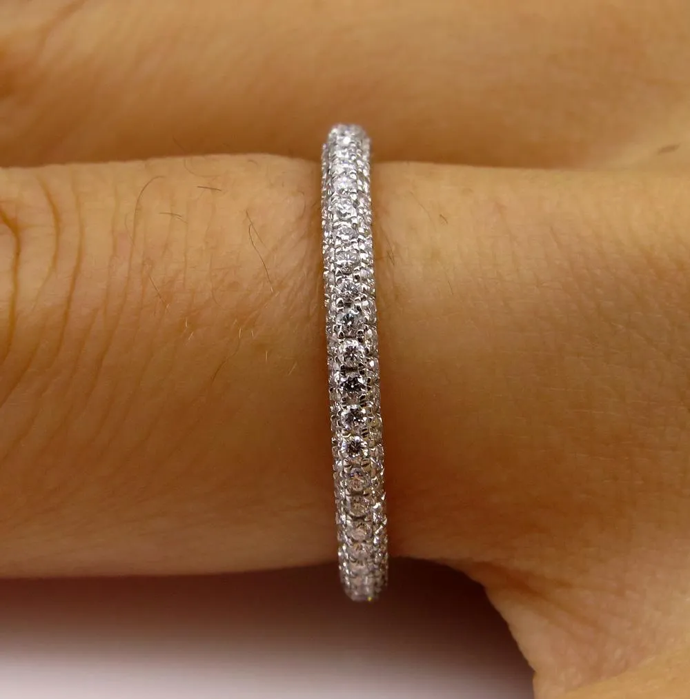 1.30ct Platinum 3 Row Pave Diamond Full Eternity WEDDING ANNIVERSARY Band Ring