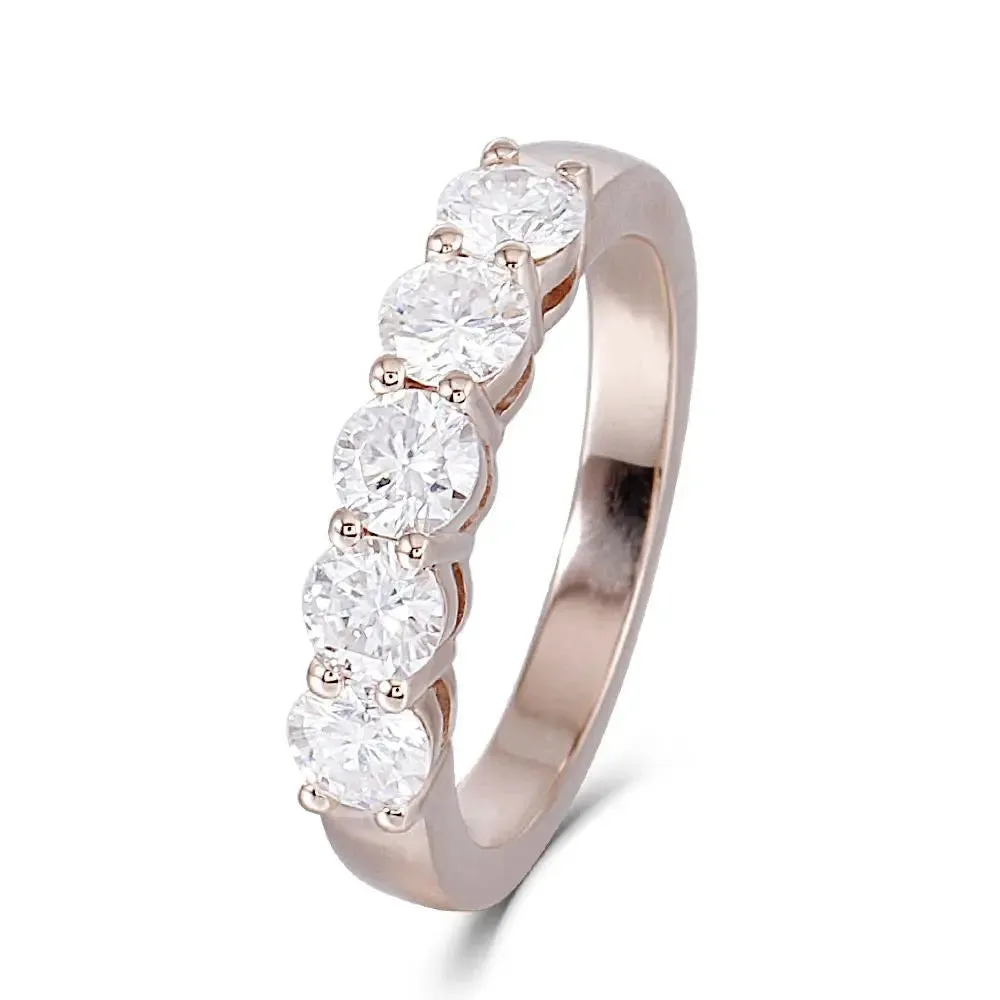 14k Rose Gold 5 Stone Moissanite Anniversary Ring 1.25ct Total