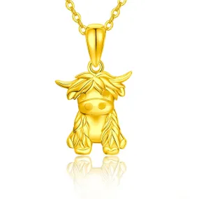 14K Solid Gold Highland Cow Necklace Cow Pendant Gifts for Women Girls