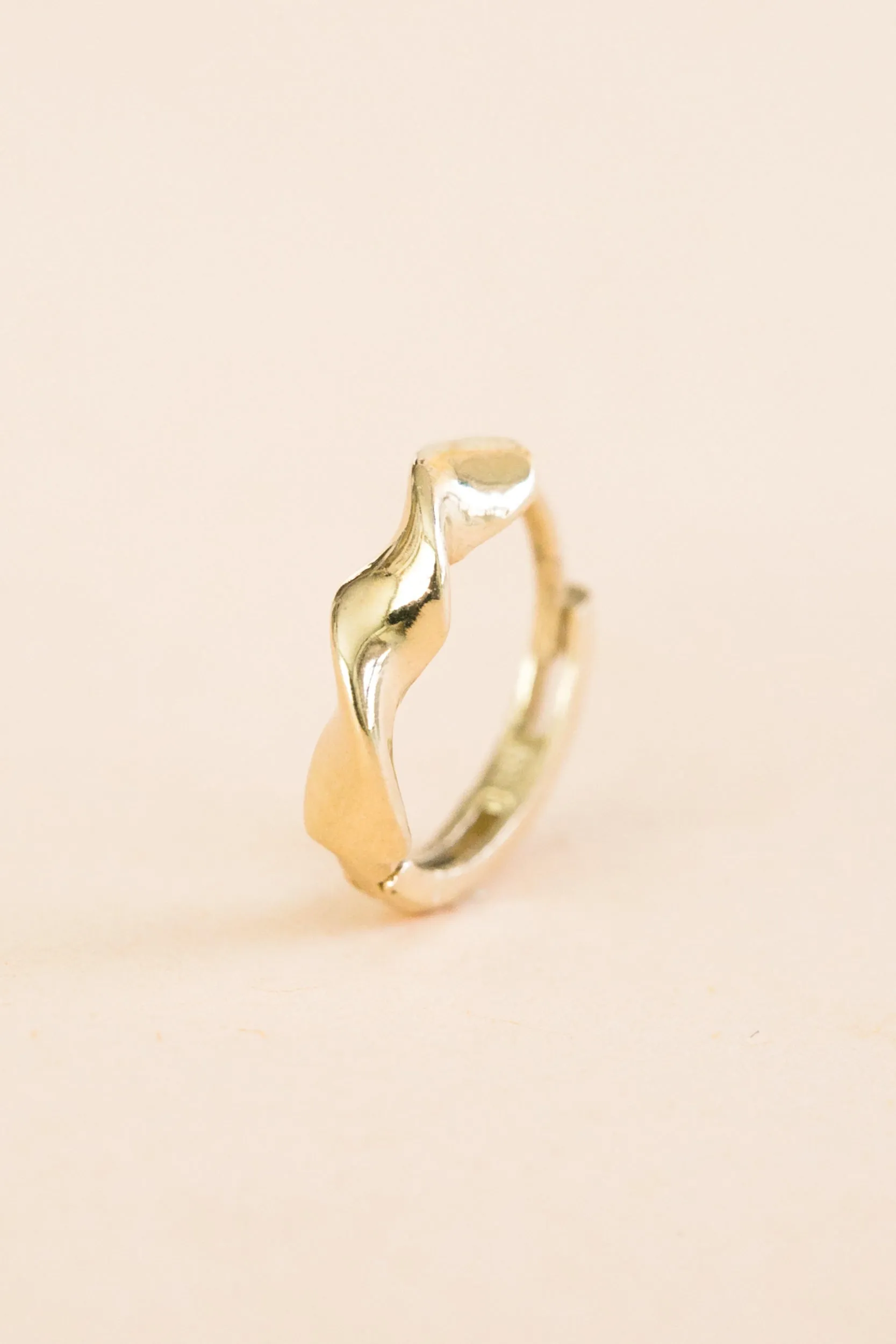 14K Solid Gold Jewelry Twist Curve Wave Round Earring Hoop Ring