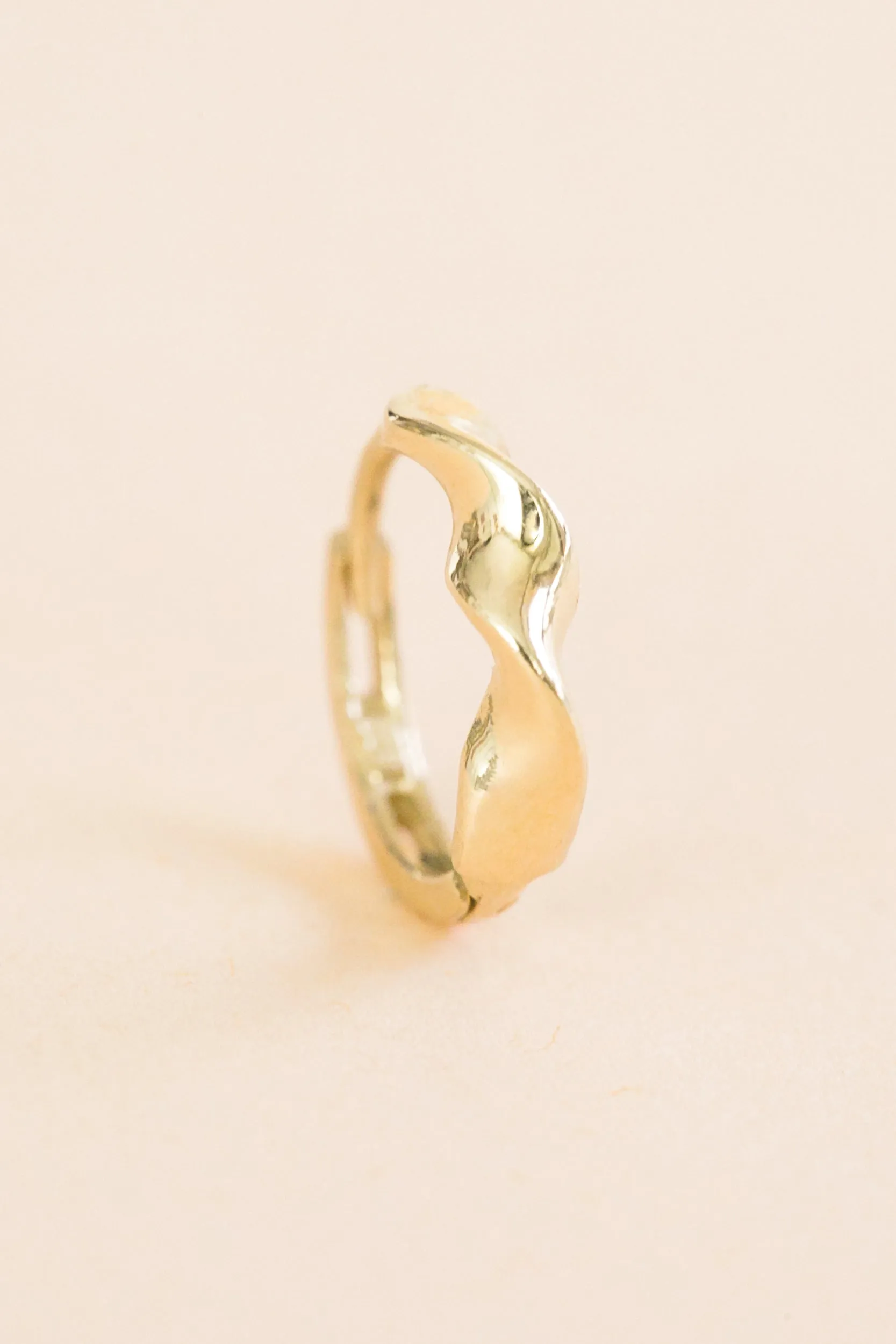 14K Solid Gold Jewelry Twist Curve Wave Round Earring Hoop Ring