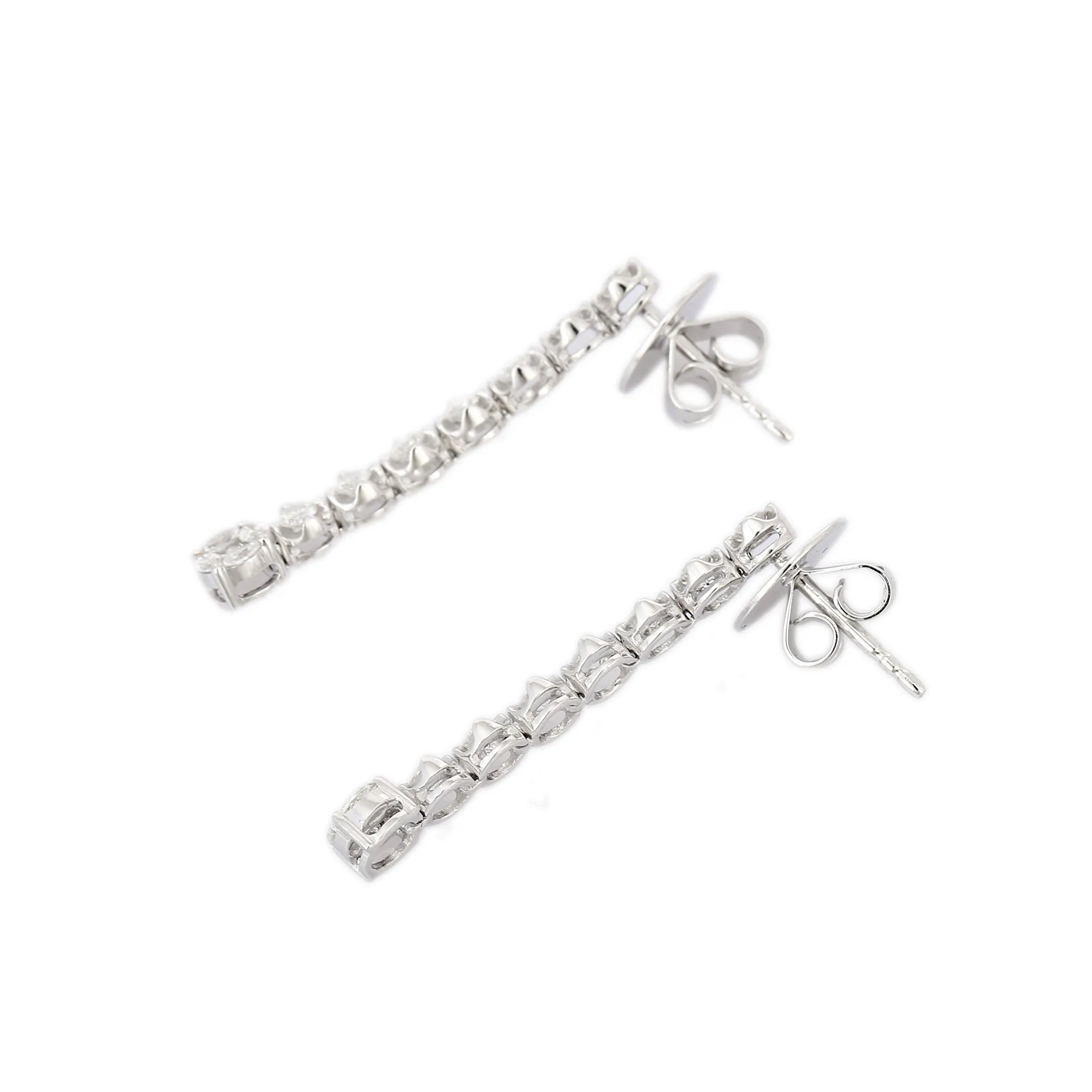 14K Solid White Gold Dangle Diamond Earrings