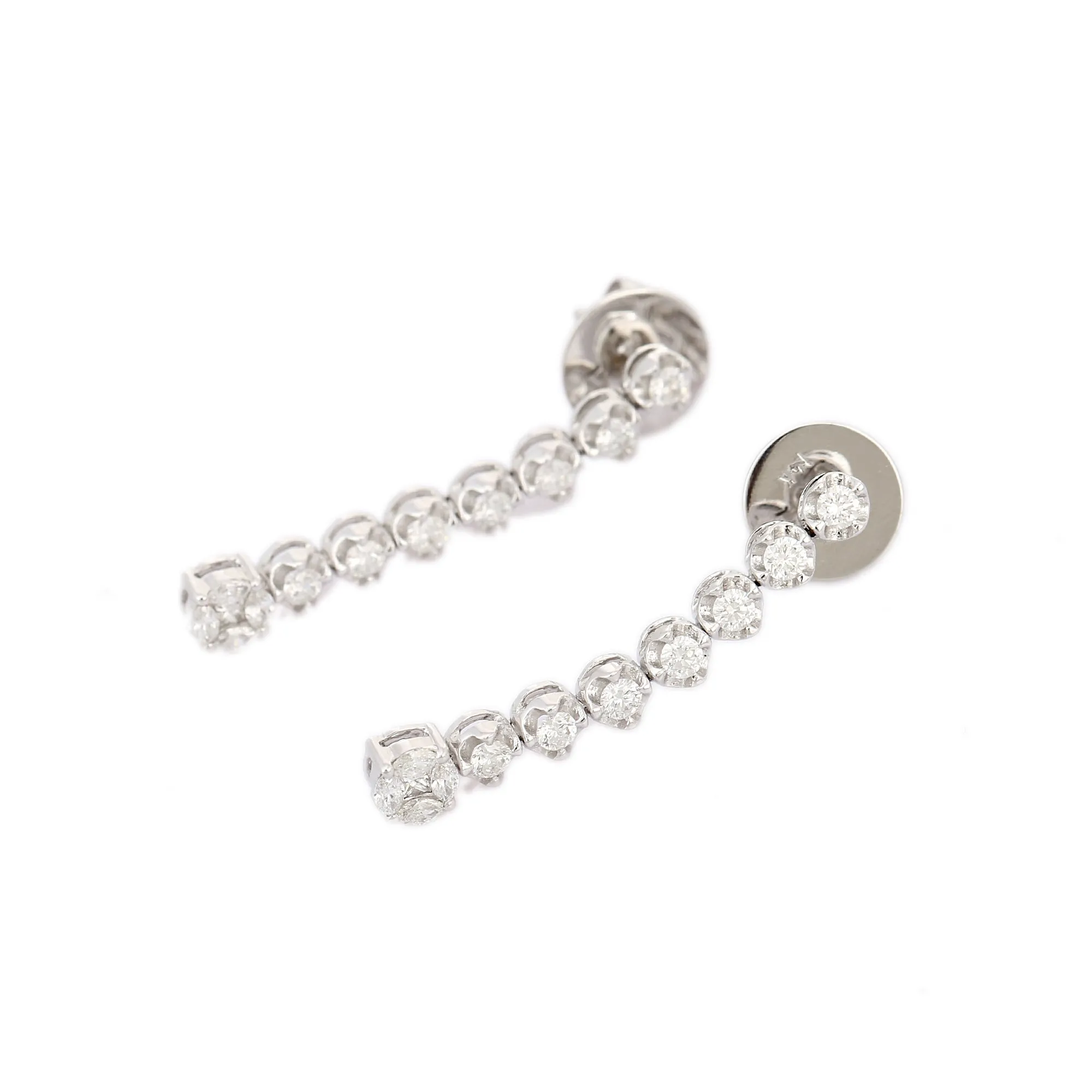 14K Solid White Gold Dangle Diamond Earrings