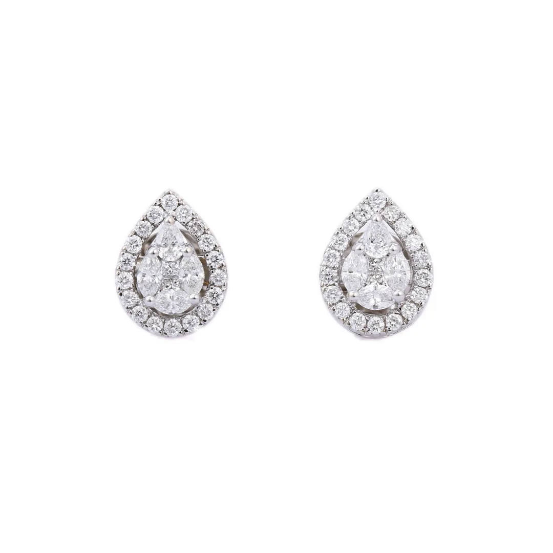 14K Solid White Gold Solitaire Diamond Studs