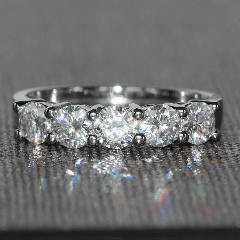 14k White Gold Moissanite 5 Stone Anniversary Ring 1.25ct Total