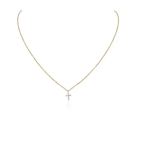 18K Gold Diamond Studded Tiny Cross Necklace