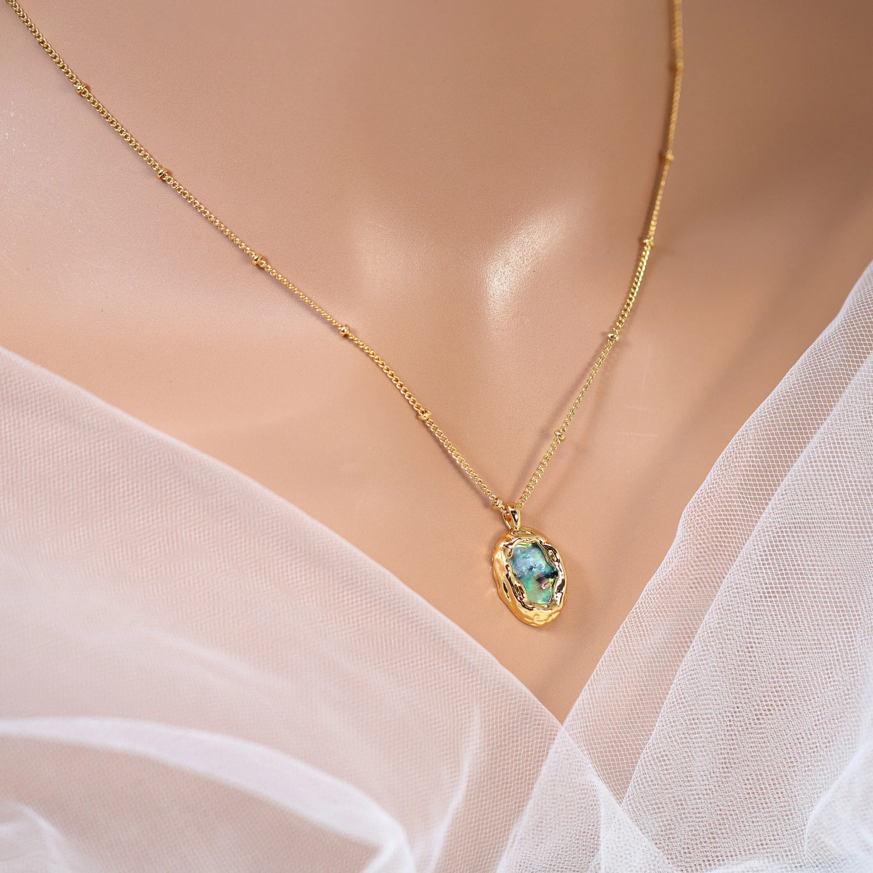 18k Gold Plated Dainty Abalone Shell Necklace  Gold Chain Necklace  Minimalist  Gold Serenity Necklace