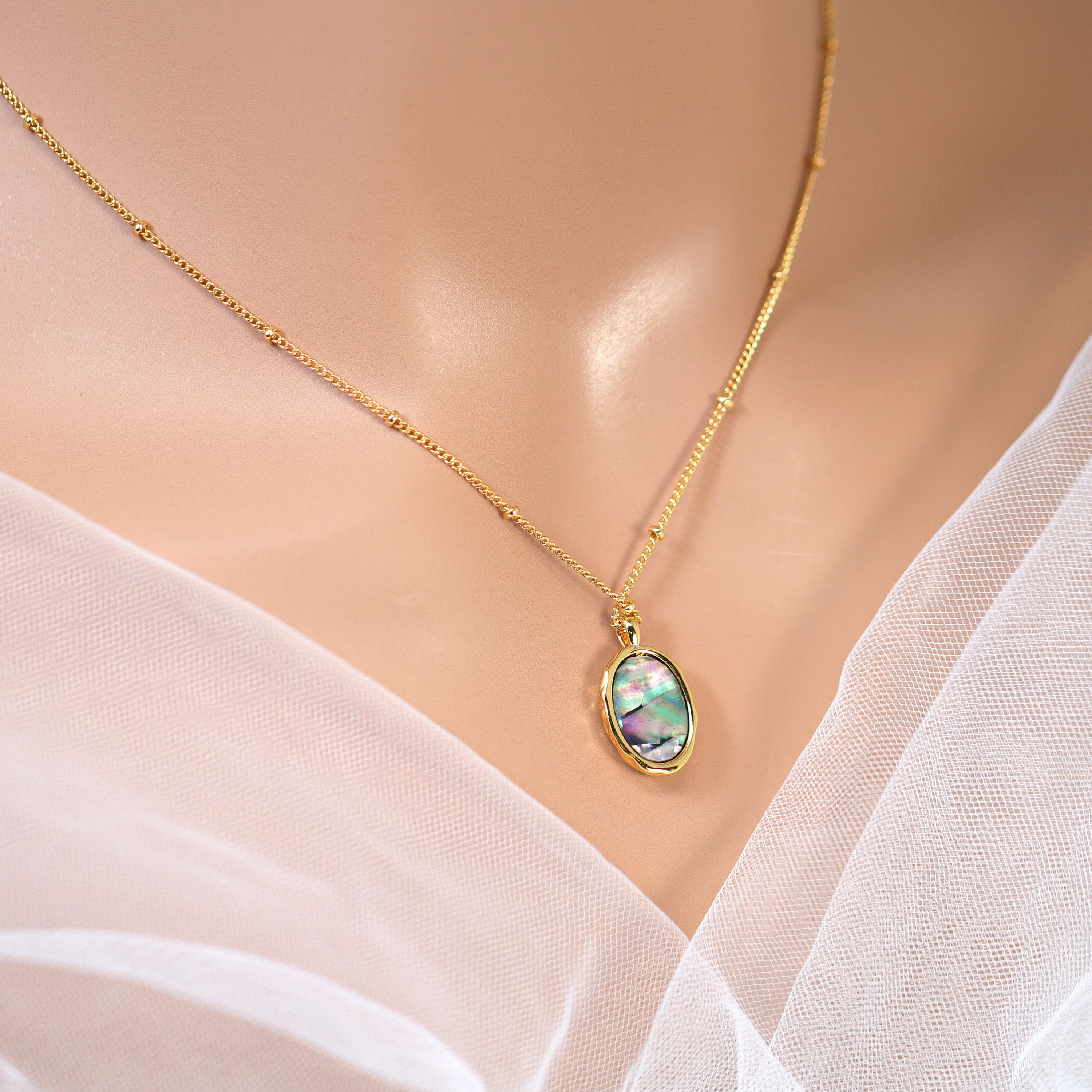 18k Gold Plated Dainty Abalone Shell Necklace  Gold Chain Necklace  Minimalist  Gold Serenity Necklace