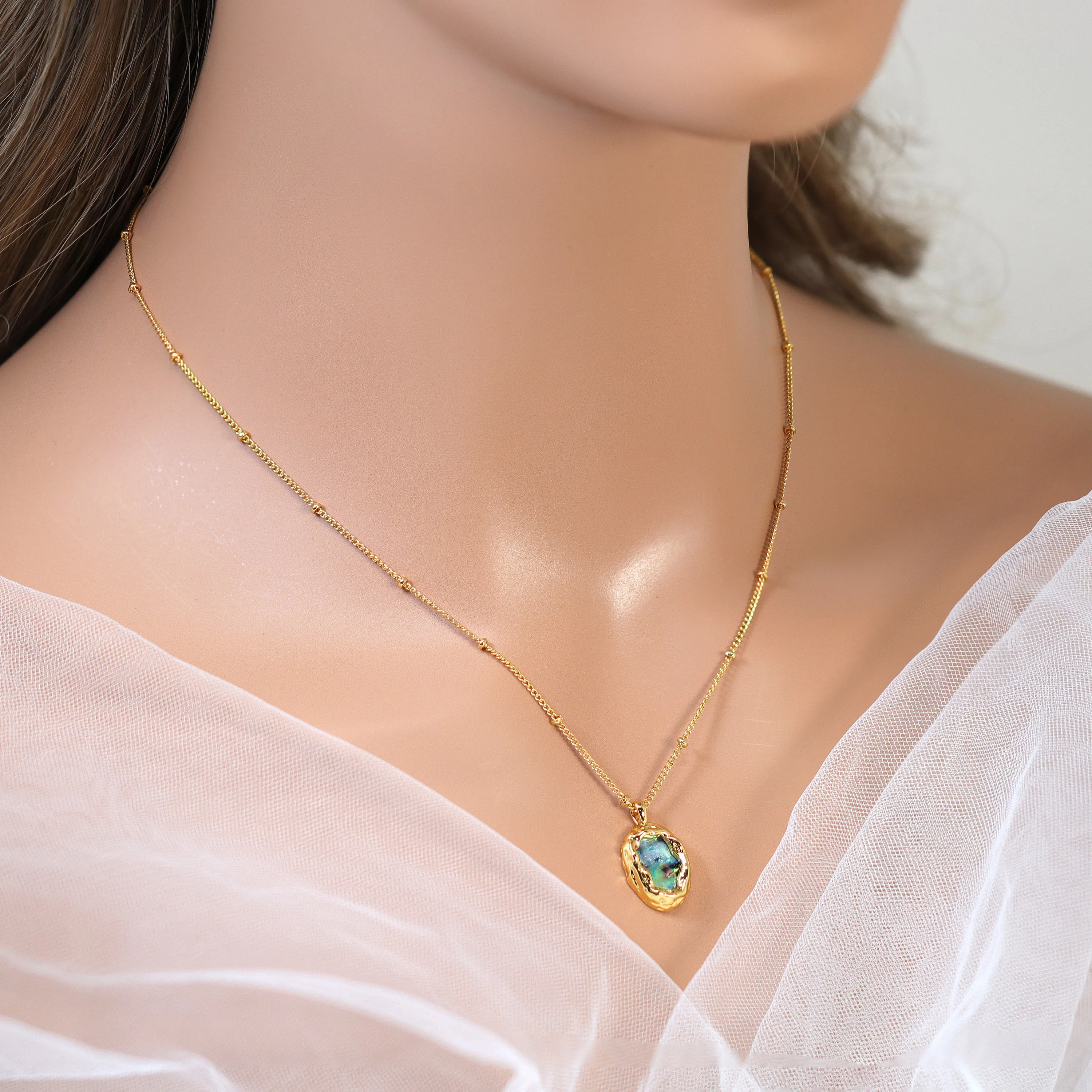 18k Gold Plated Dainty Abalone Shell Necklace  Gold Chain Necklace  Minimalist  Gold Serenity Necklace