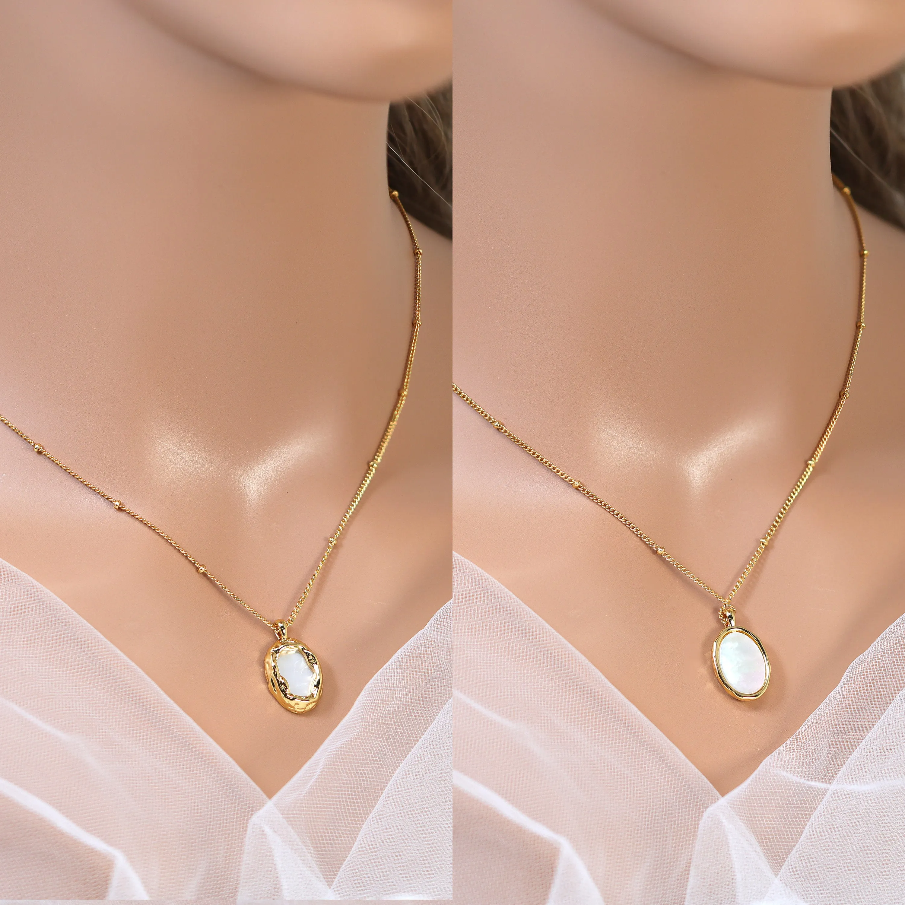 18k Gold Plated Dainty White Shell Necklace  Gold Chain Necklace  Minimalist  Gold Prosperity Necklace