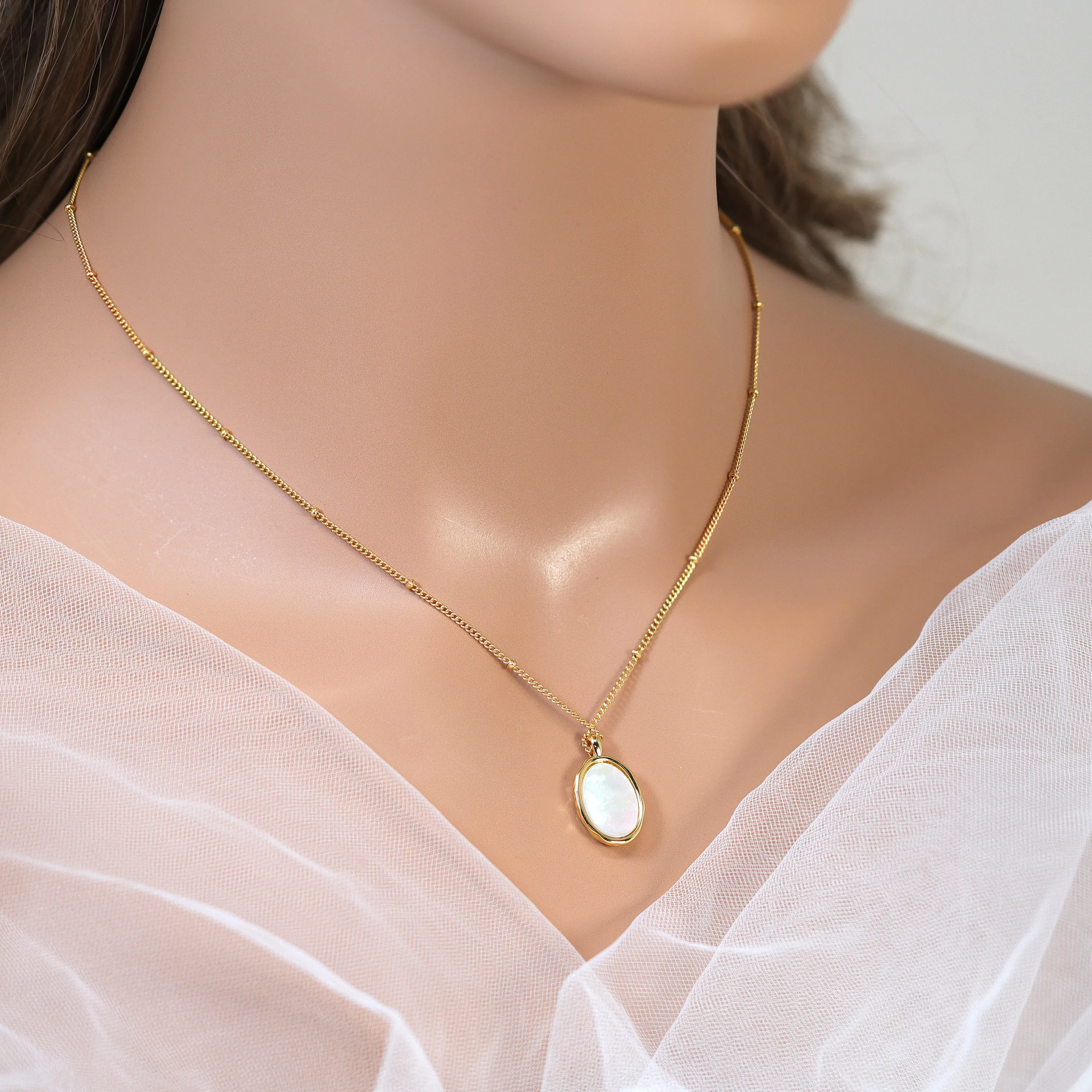 18k Gold Plated Dainty White Shell Necklace  Gold Chain Necklace  Minimalist  Gold Prosperity Necklace