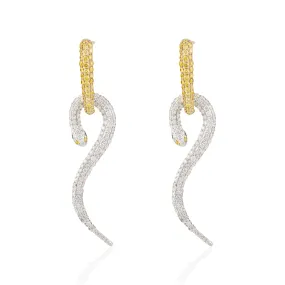 18K Solid White Gold Diamond Serpentine Earrings