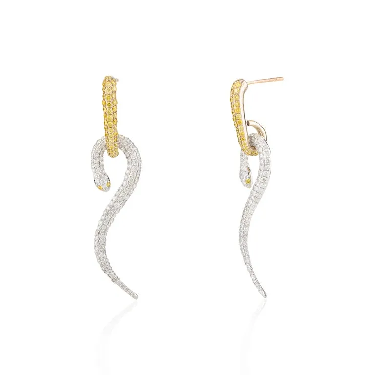 18K Solid White Gold Diamond Serpentine Earrings