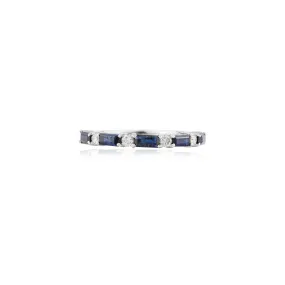 18K White Gold Blue Sapphire Diamond Band