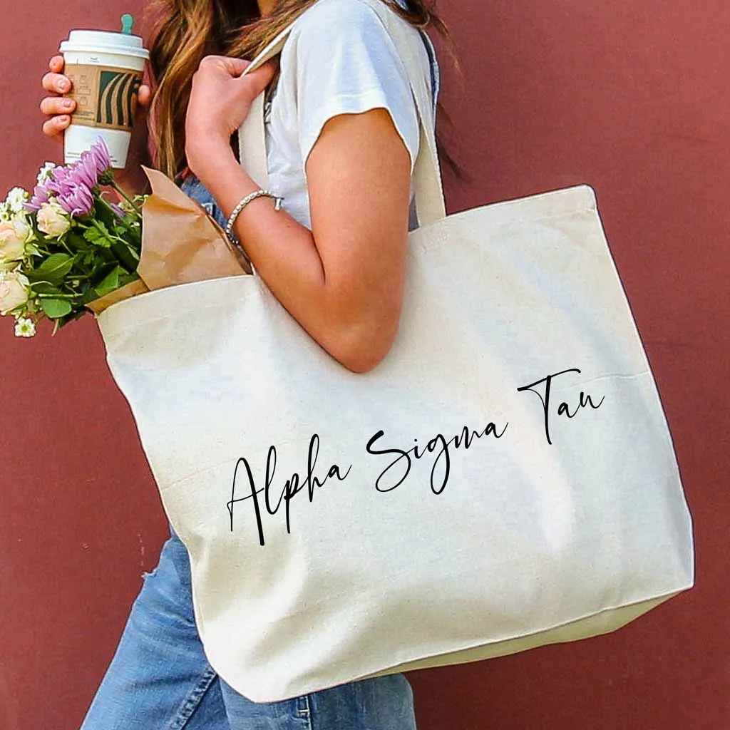 Alpha Sigma Tau Script Writing Nickname Canvas Tote Bag