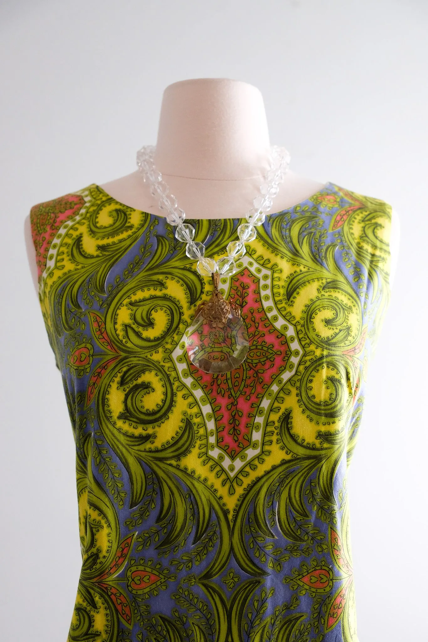 Amazing 1960's Paisley Printed Cotton Shift Dress / Sz M