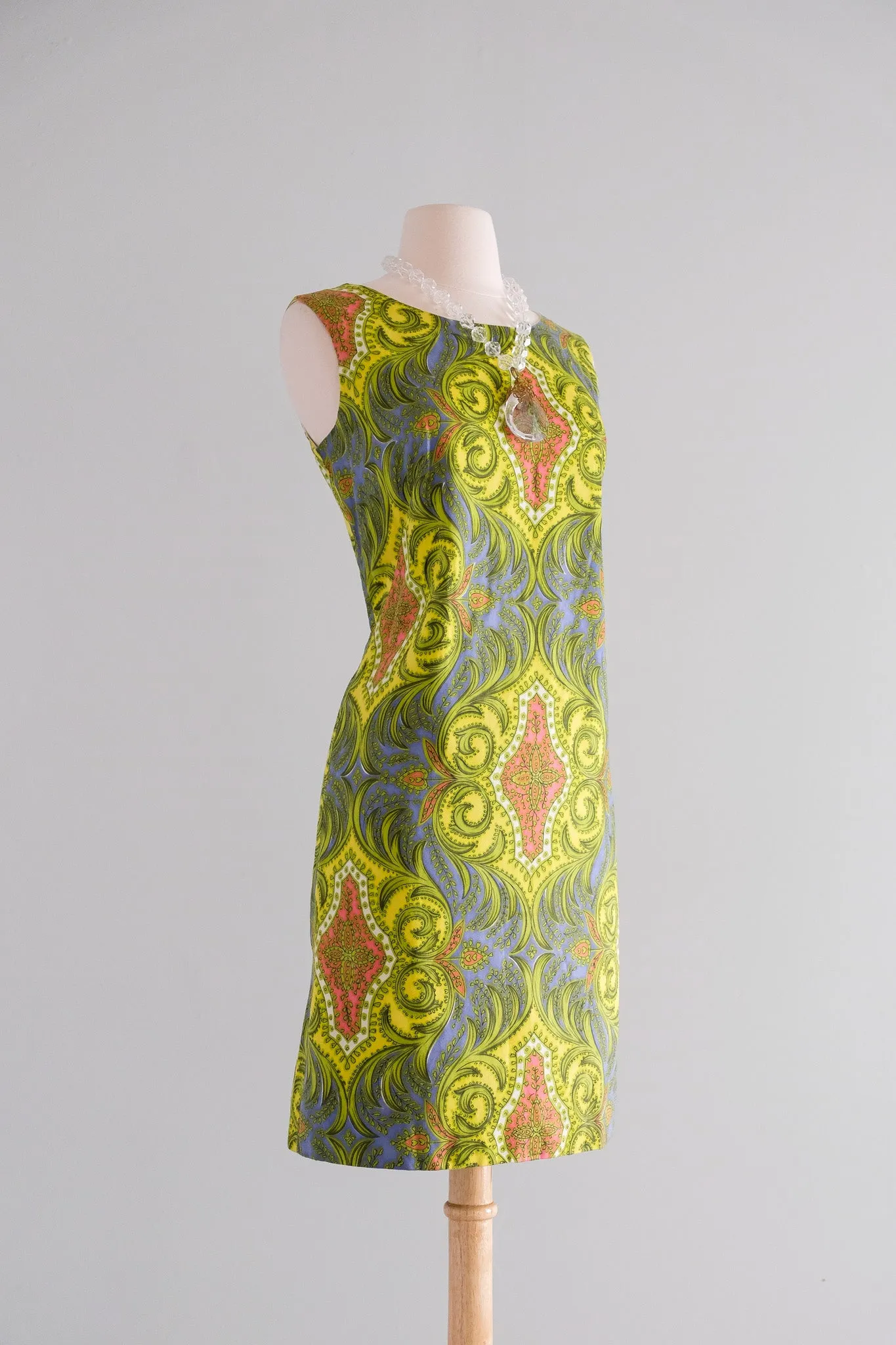 Amazing 1960's Paisley Printed Cotton Shift Dress / Sz M