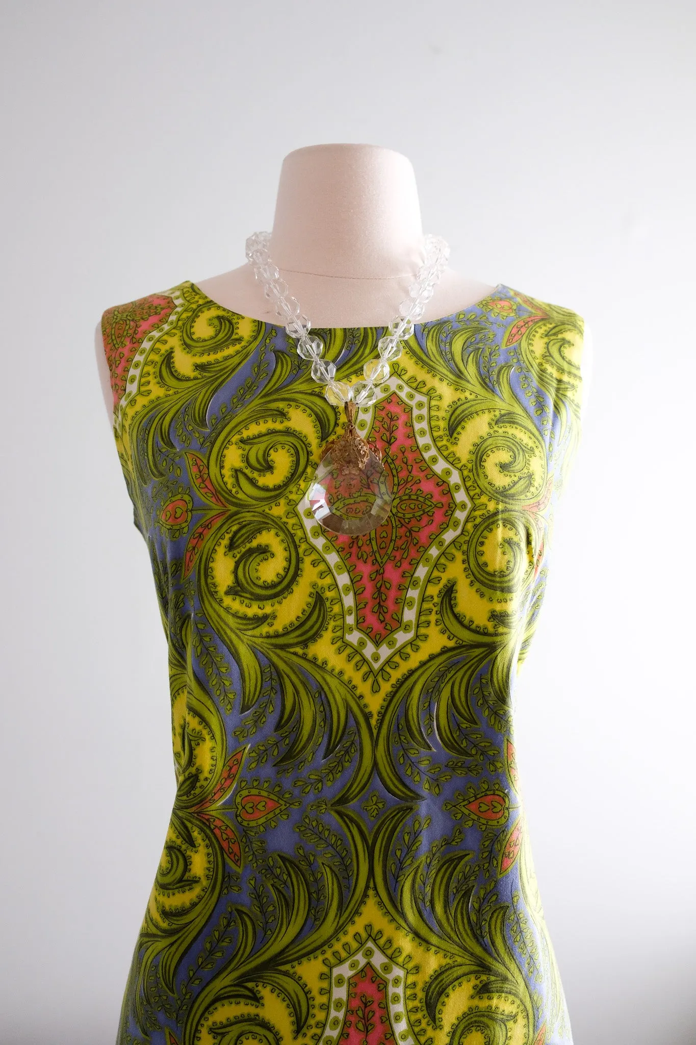 Amazing 1960's Paisley Printed Cotton Shift Dress / Sz M