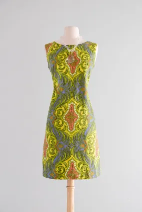 Amazing 1960's Paisley Printed Cotton Shift Dress / Sz M