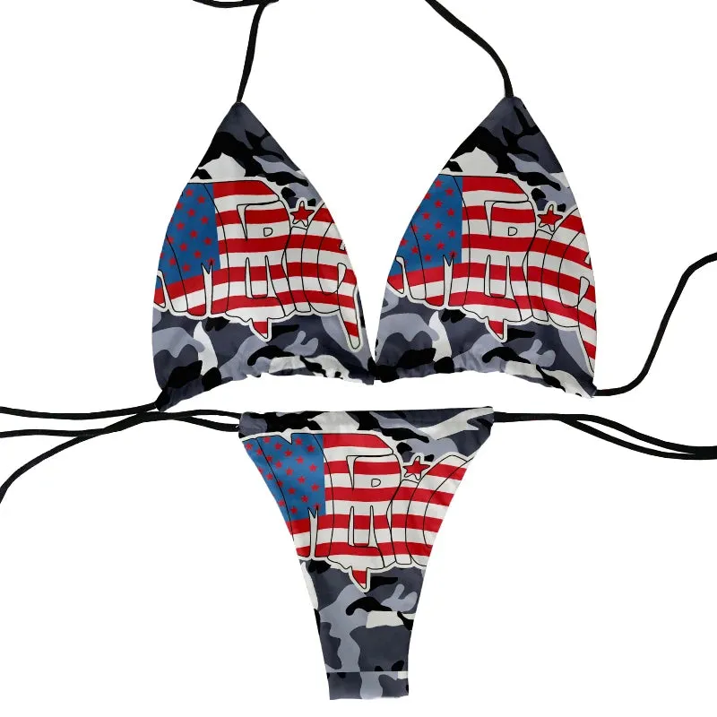 American Flag Camouflage Print Triangle Bikini