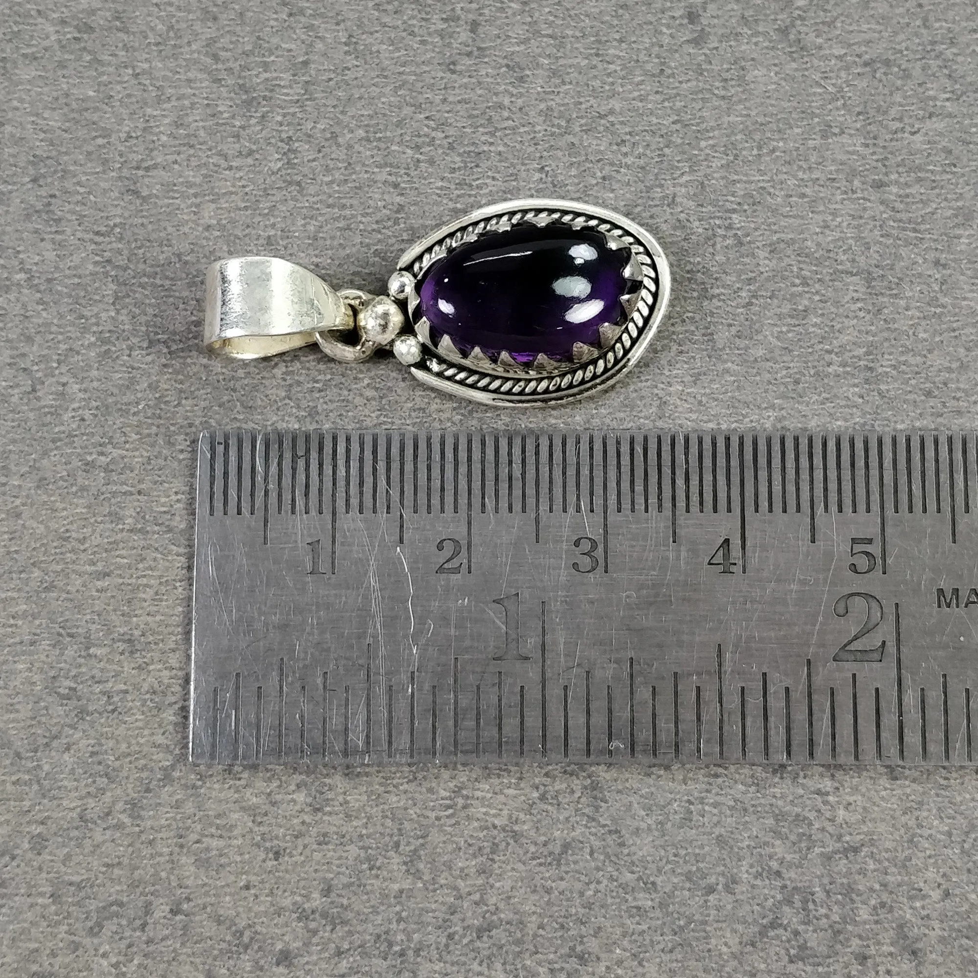 AMETHYST Gemstone 925 Sterling Silver Pendant : 5.280gms Natural Untreated Purple Amethyst Cabochon Bezel Set Pendant 1.5"