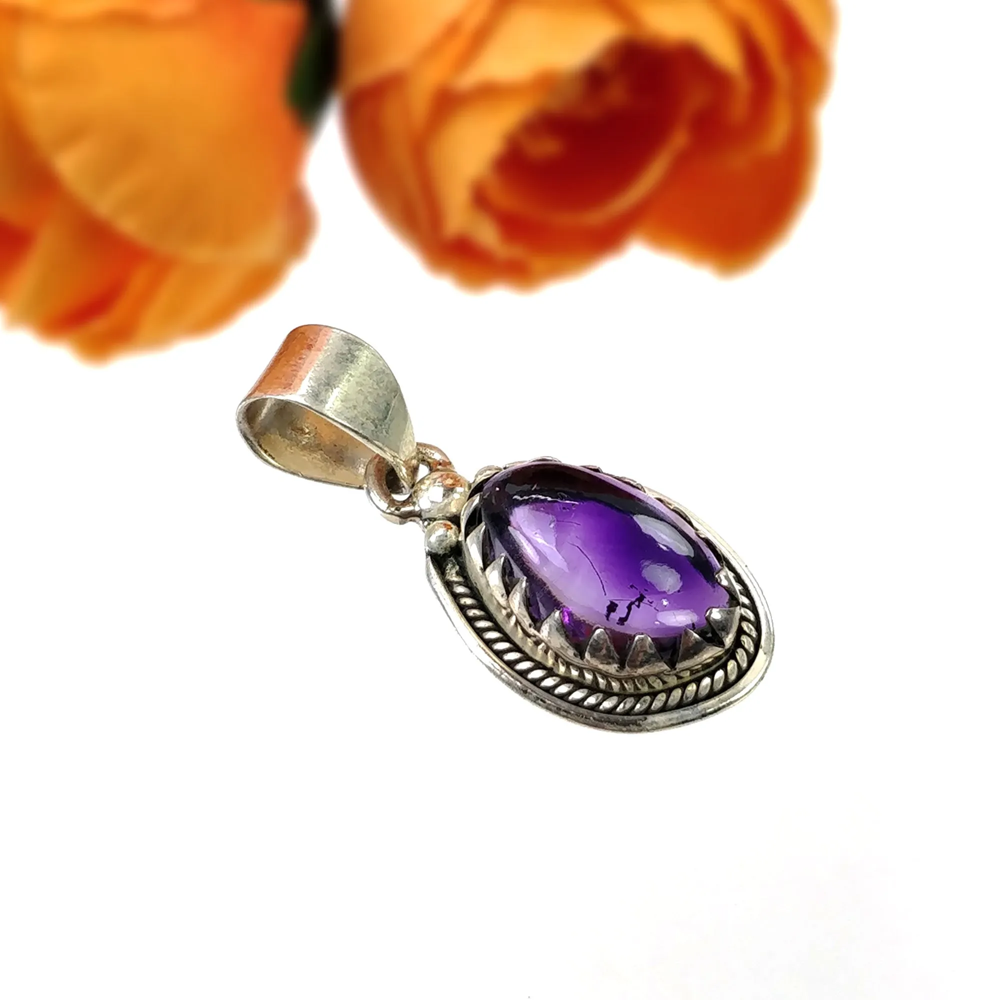 AMETHYST Gemstone 925 Sterling Silver Pendant : 5.280gms Natural Untreated Purple Amethyst Cabochon Bezel Set Pendant 1.5"