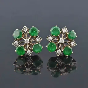 Art Deco Design Emerald & Diamond Stud Earrings