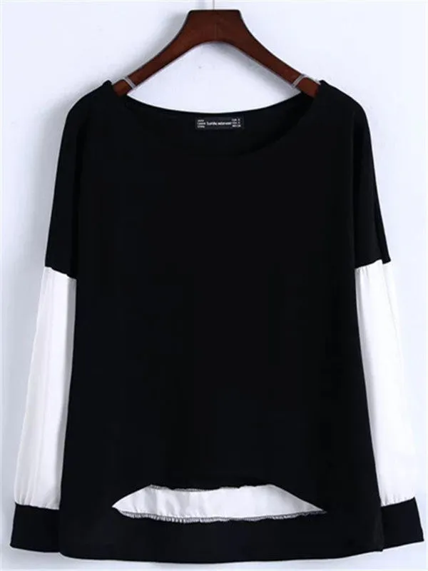 Asymmetric Black&White stitching Blouse