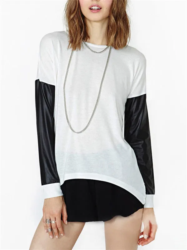 Asymmetric Black&White stitching Blouse