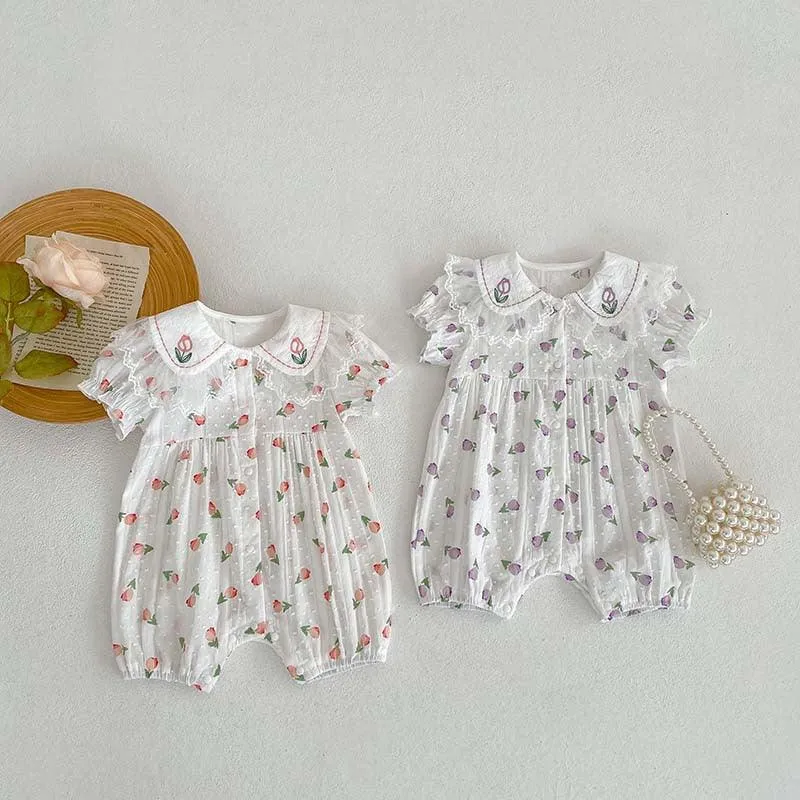 Baby Girls Flower Print Rompers