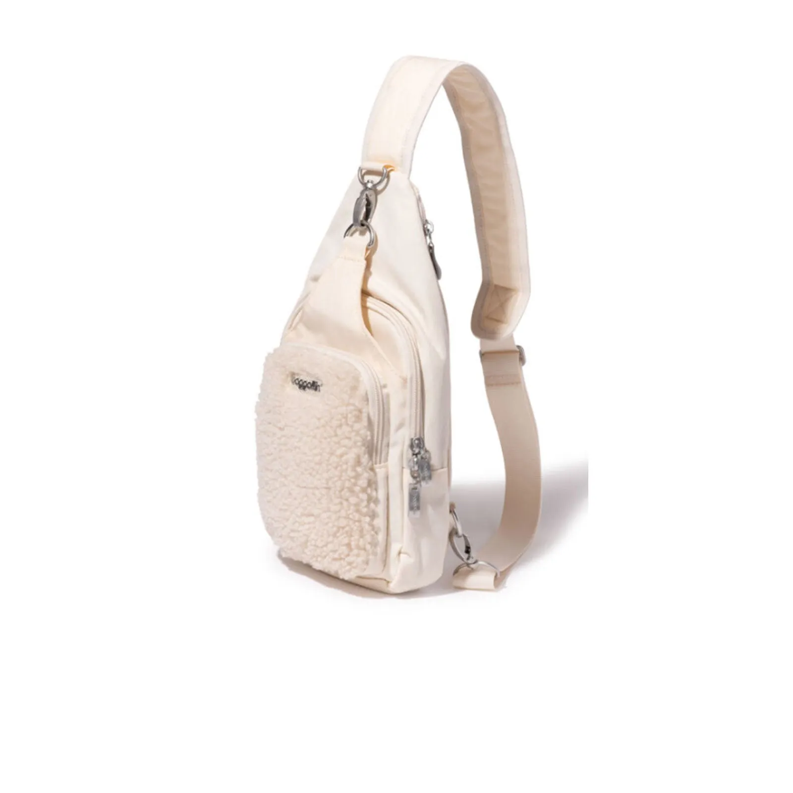 Baggallini Central Park Sling - Light Beige Faux Shearling