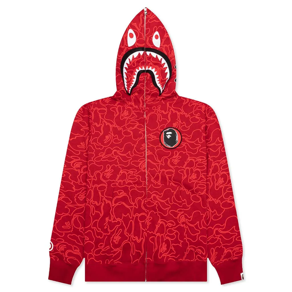 Bape 30th Anniversary Line Camo Shark Full Zip Hoodie - Red