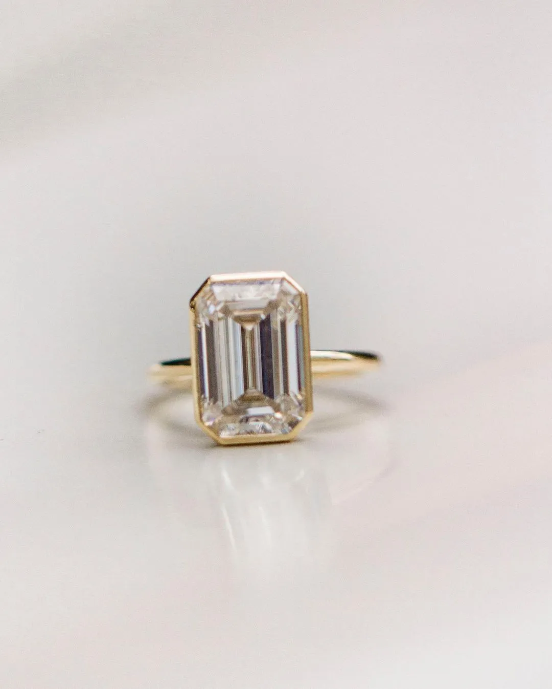 Bezel Setting Ring, 5.3CT Emerald Cut Moissanite Ring