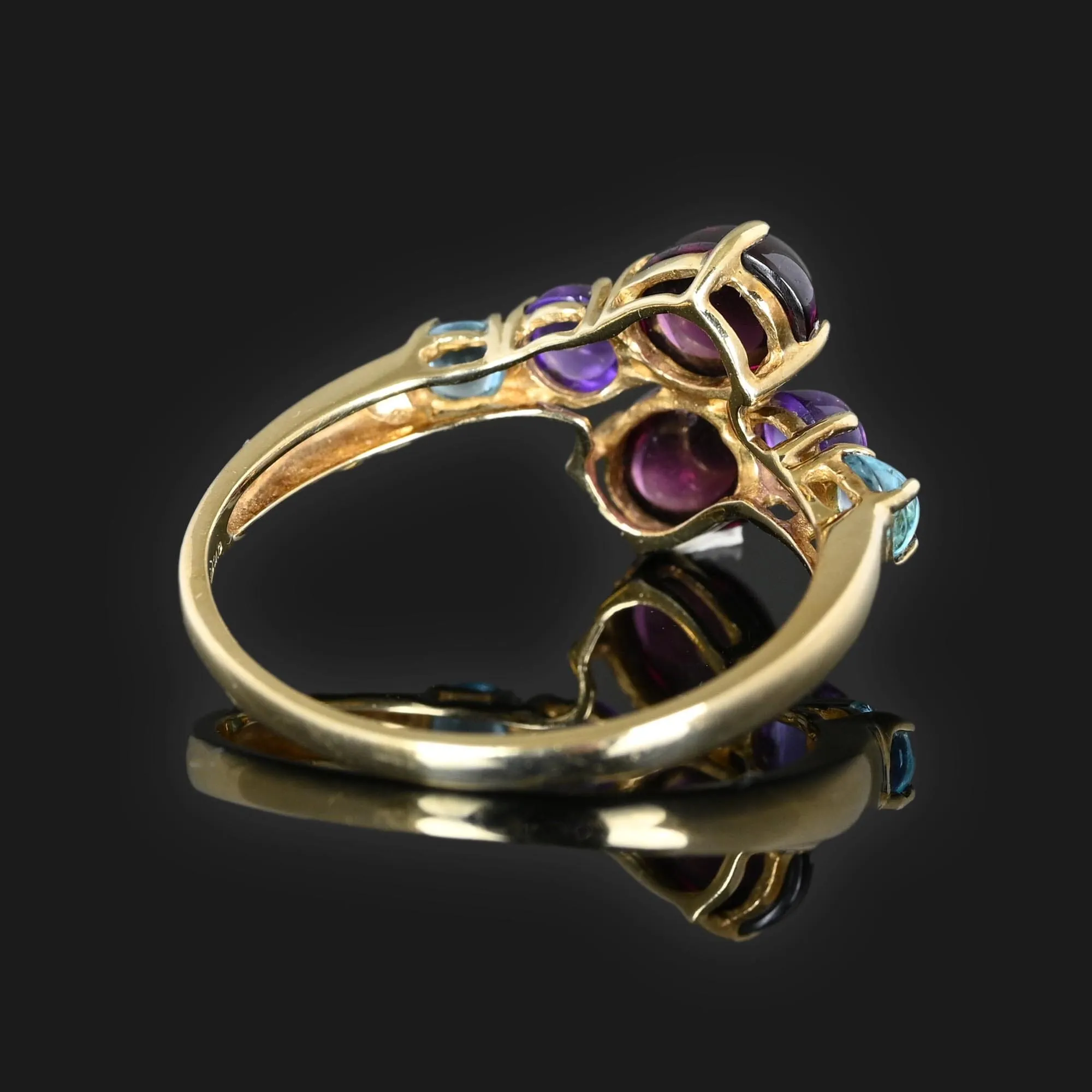 Cabochon Garnet, Amethyst, Blue Topaz Ring in Gold