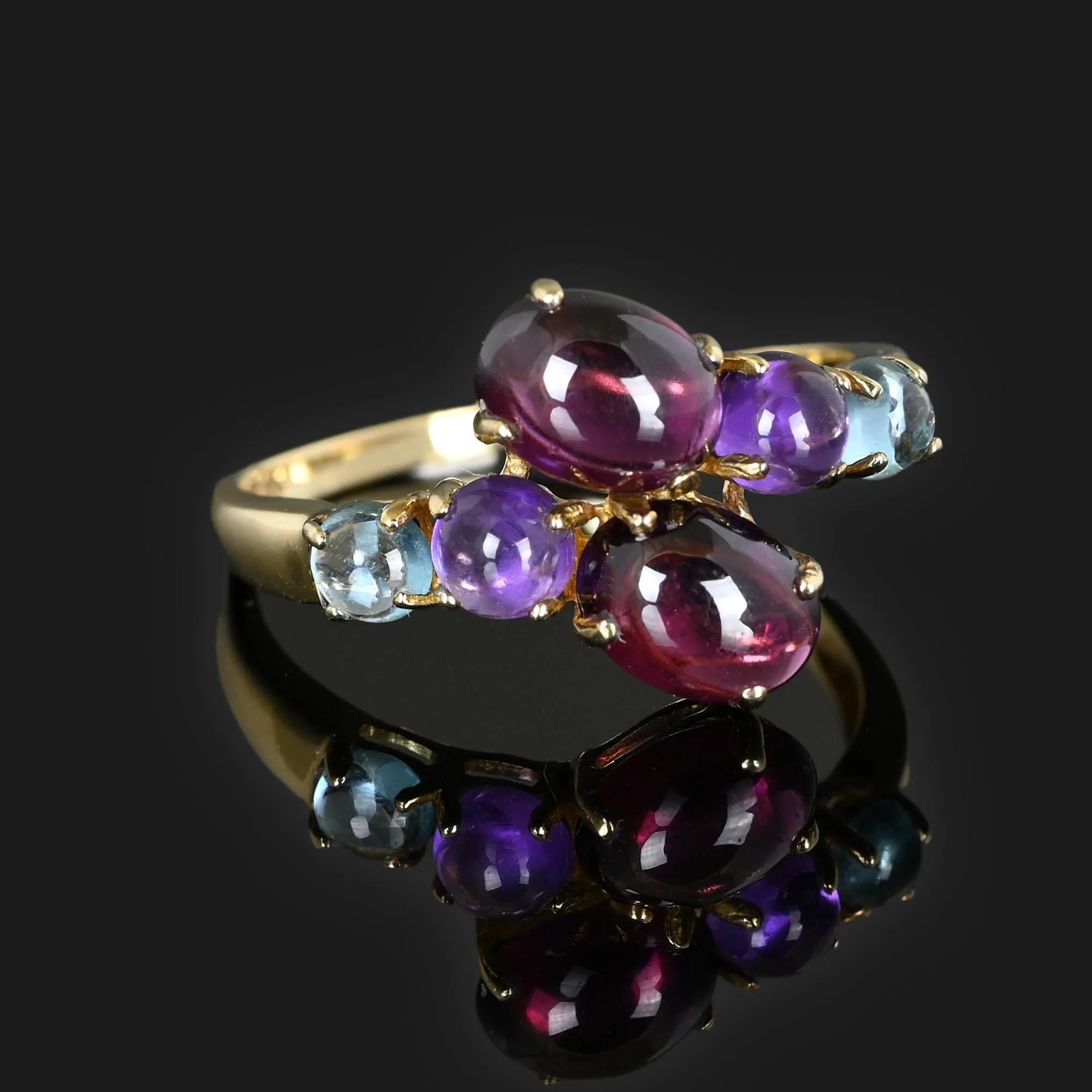 Cabochon Garnet, Amethyst, Blue Topaz Ring in Gold