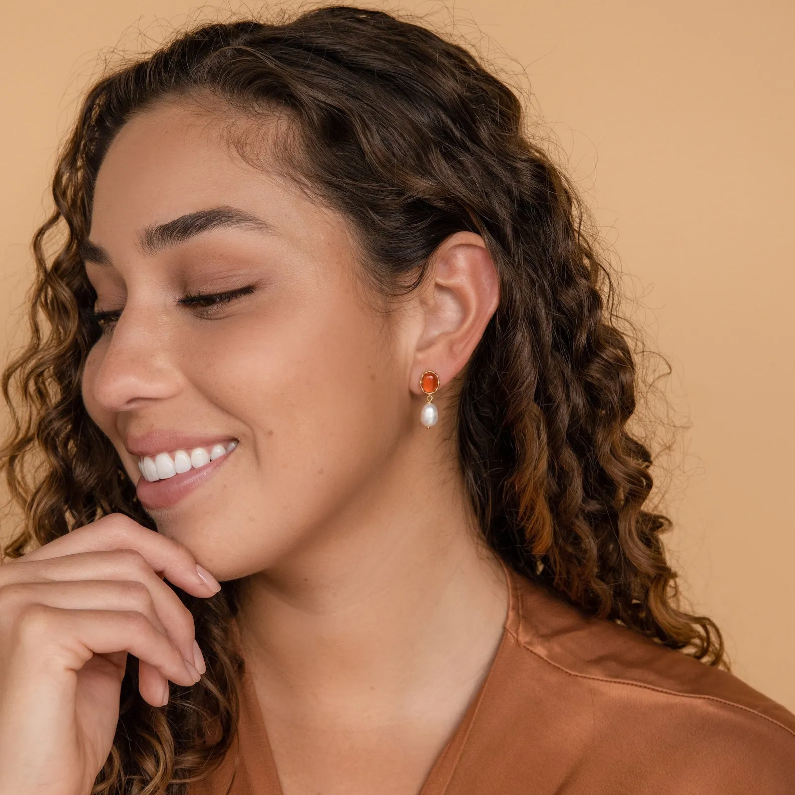 Carnelian Pearl Earrings