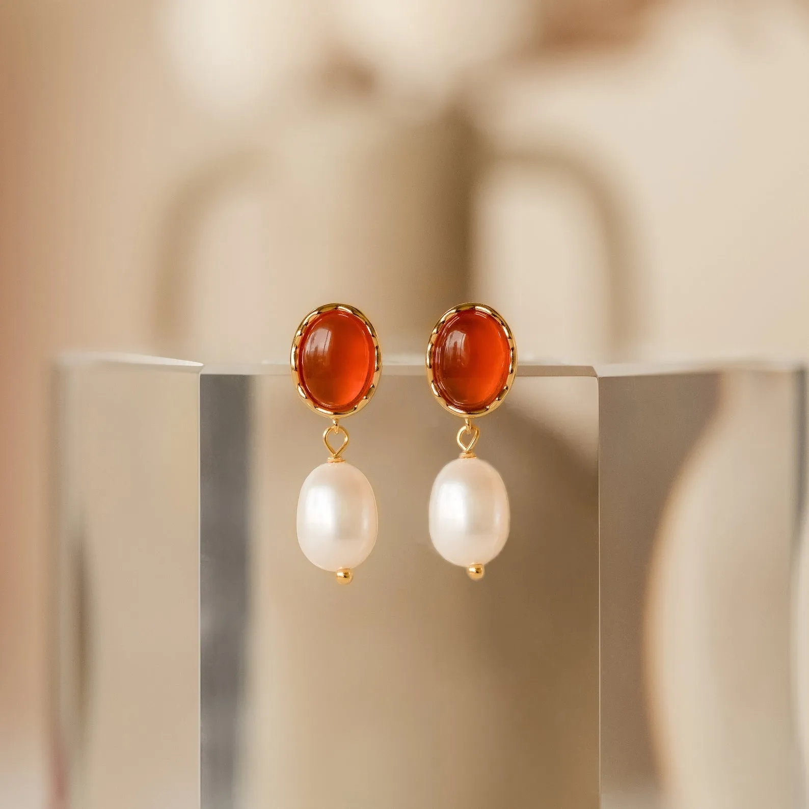 Carnelian Pearl Earrings