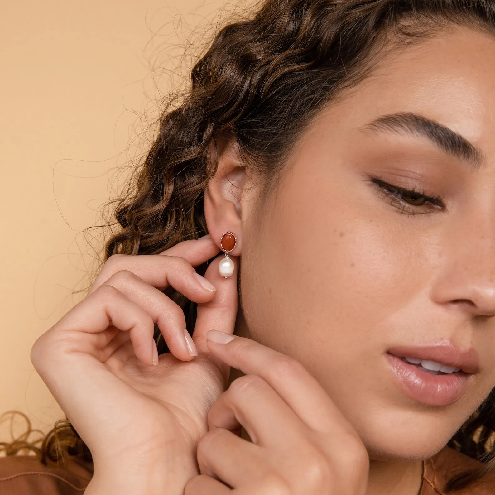 Carnelian Pearl Earrings