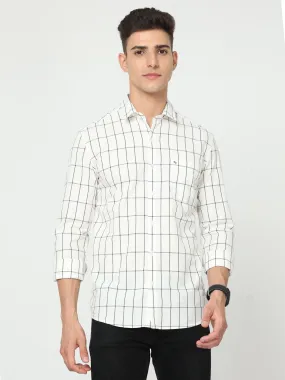 Classic Polo Men's Cotton Full Sleeve Checked Slim Fit Polo Neck Cream Color Woven Shirt | So1-113 A