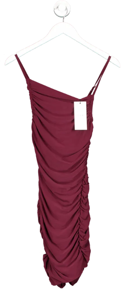 Club L Purple Brightest Burgundy Ruched Strappy Asymmetric Bodycon Mini Dress UK 4