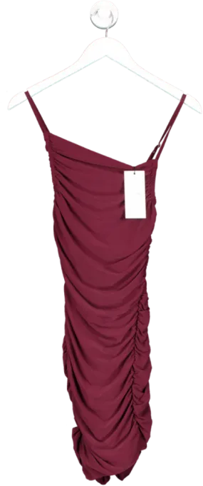 Club L Purple Brightest Burgundy Ruched Strappy Asymmetric Bodycon Mini Dress UK 4