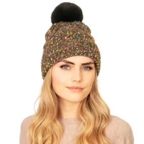 Confetti Cable Knit Pom Pom Beanie Hat