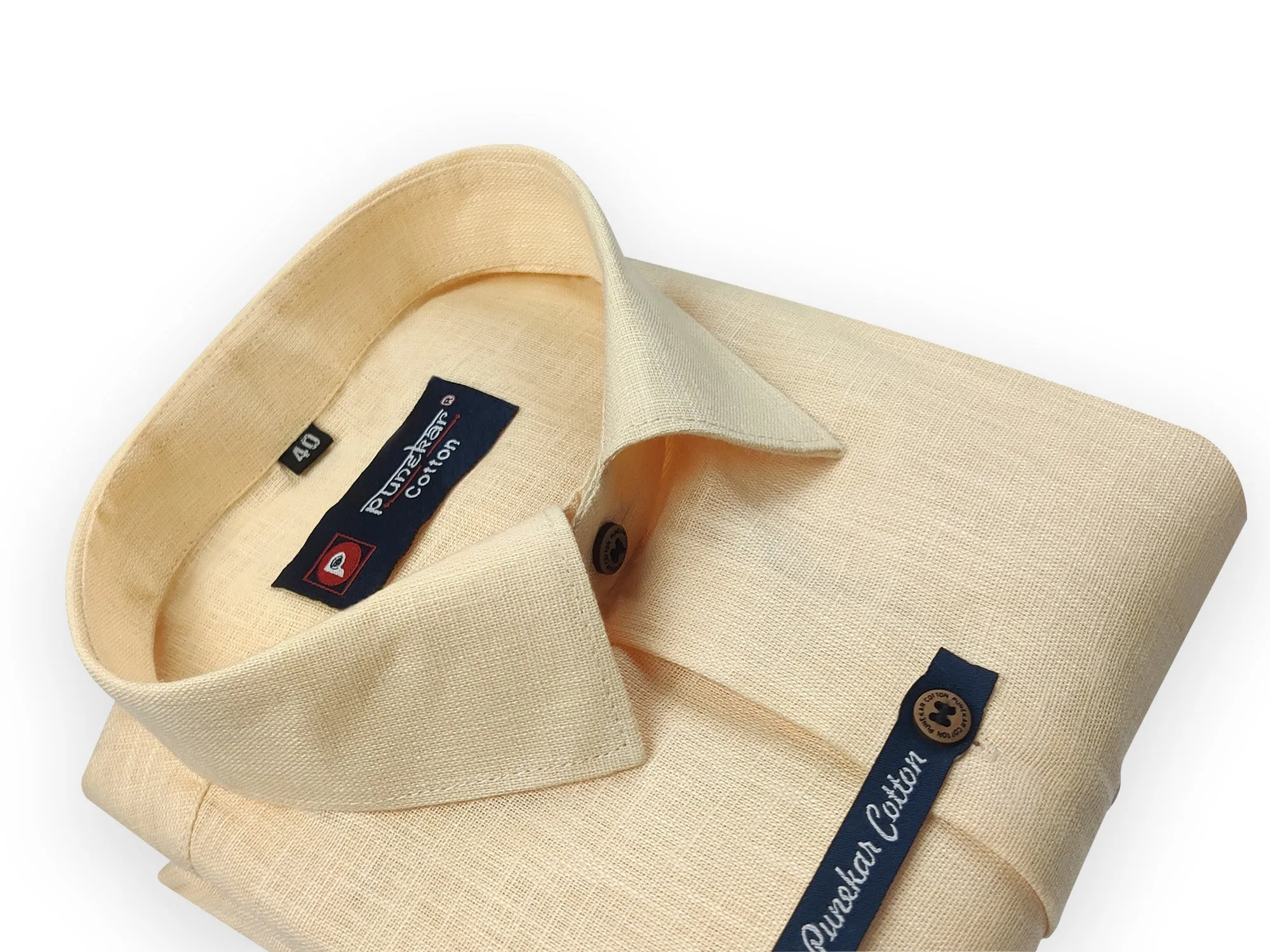 Cream Color Linenza Linen Formal Shirts For Men