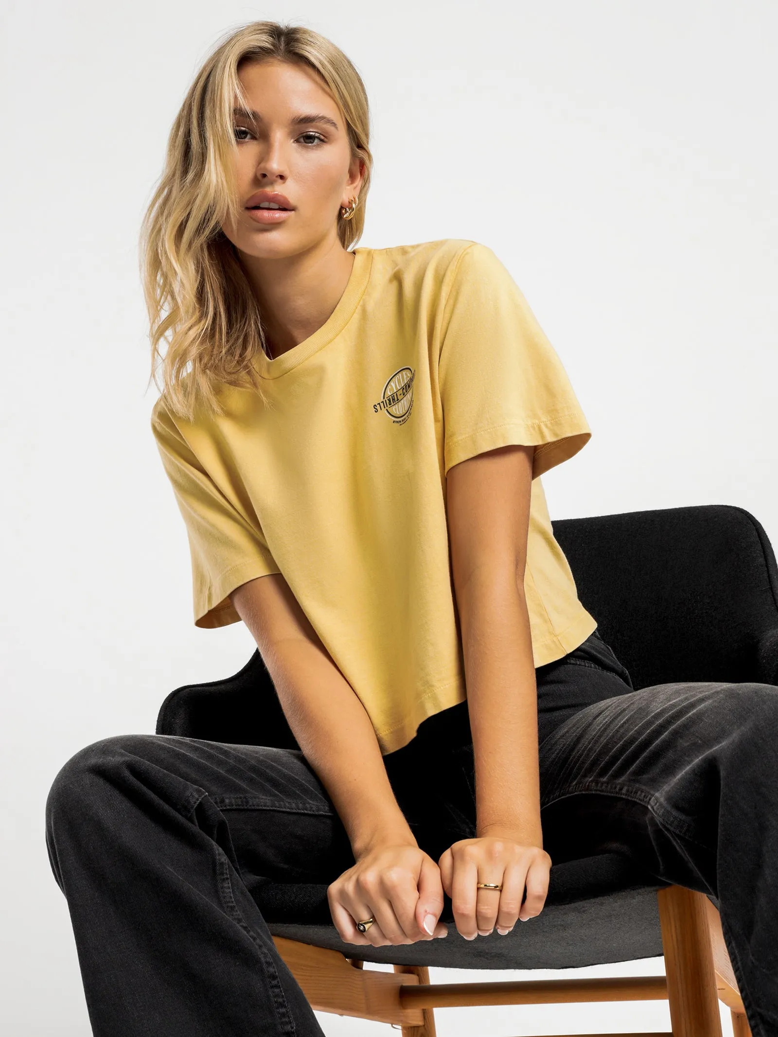 Cycles & Clothing Merch Crop T-Shirt in Heritage Yellow