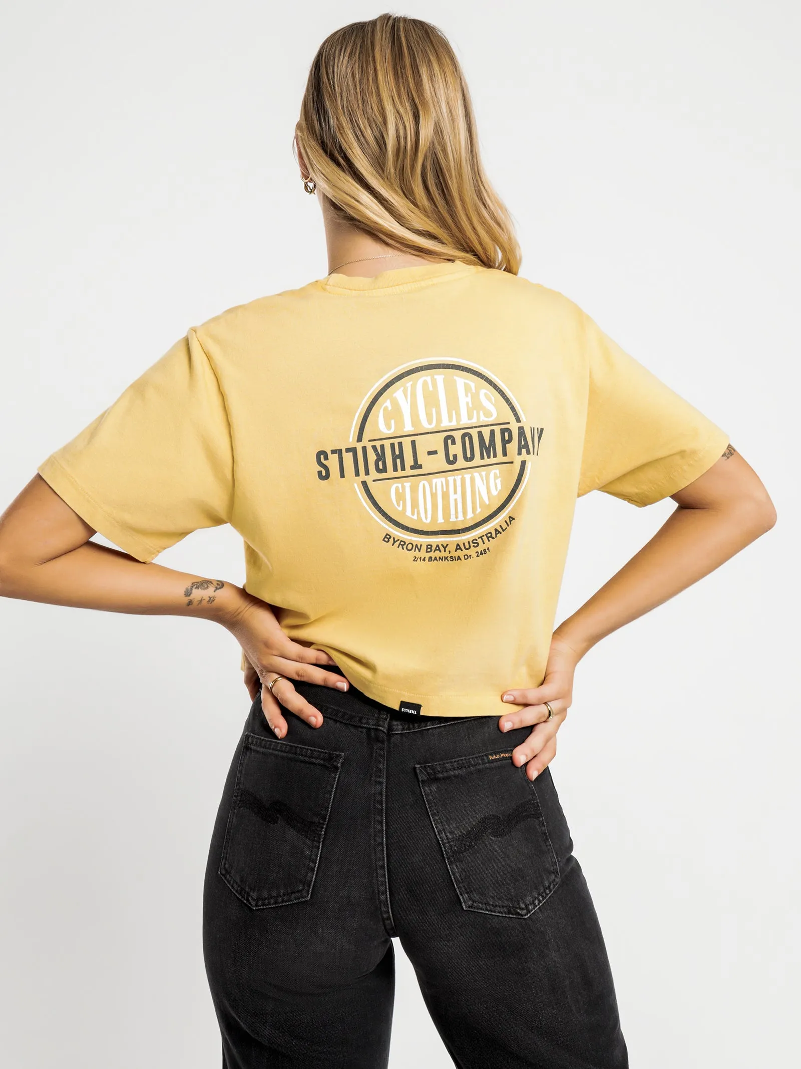 Cycles & Clothing Merch Crop T-Shirt in Heritage Yellow