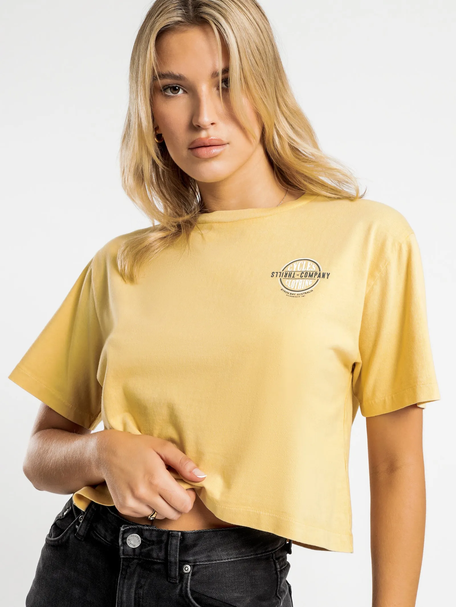 Cycles & Clothing Merch Crop T-Shirt in Heritage Yellow