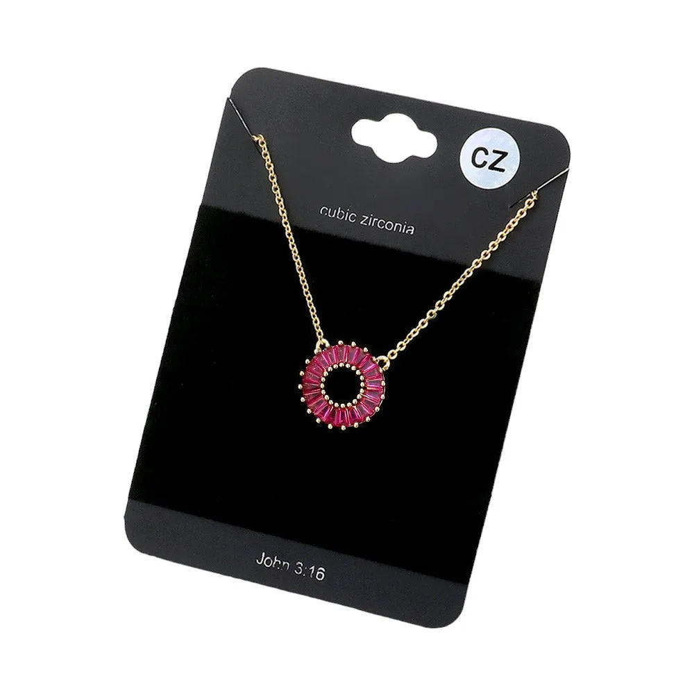 CZ Embellished Open Circle Pendant Necklace