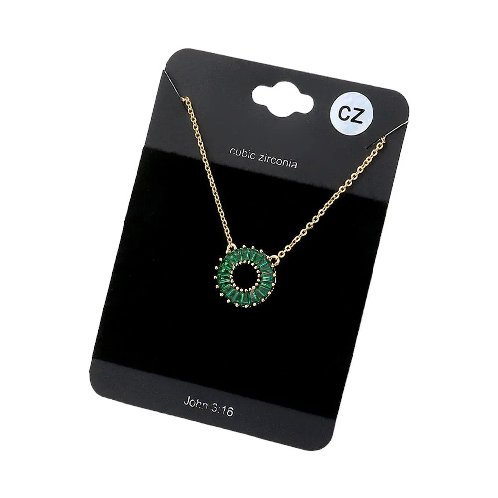 CZ Embellished Open Circle Pendant Necklace