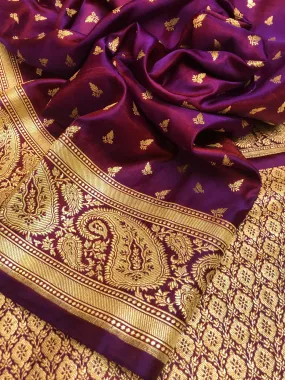 Dual Tone Purple and Magenta Color Handloom Mashru Banarasi Silk Saree