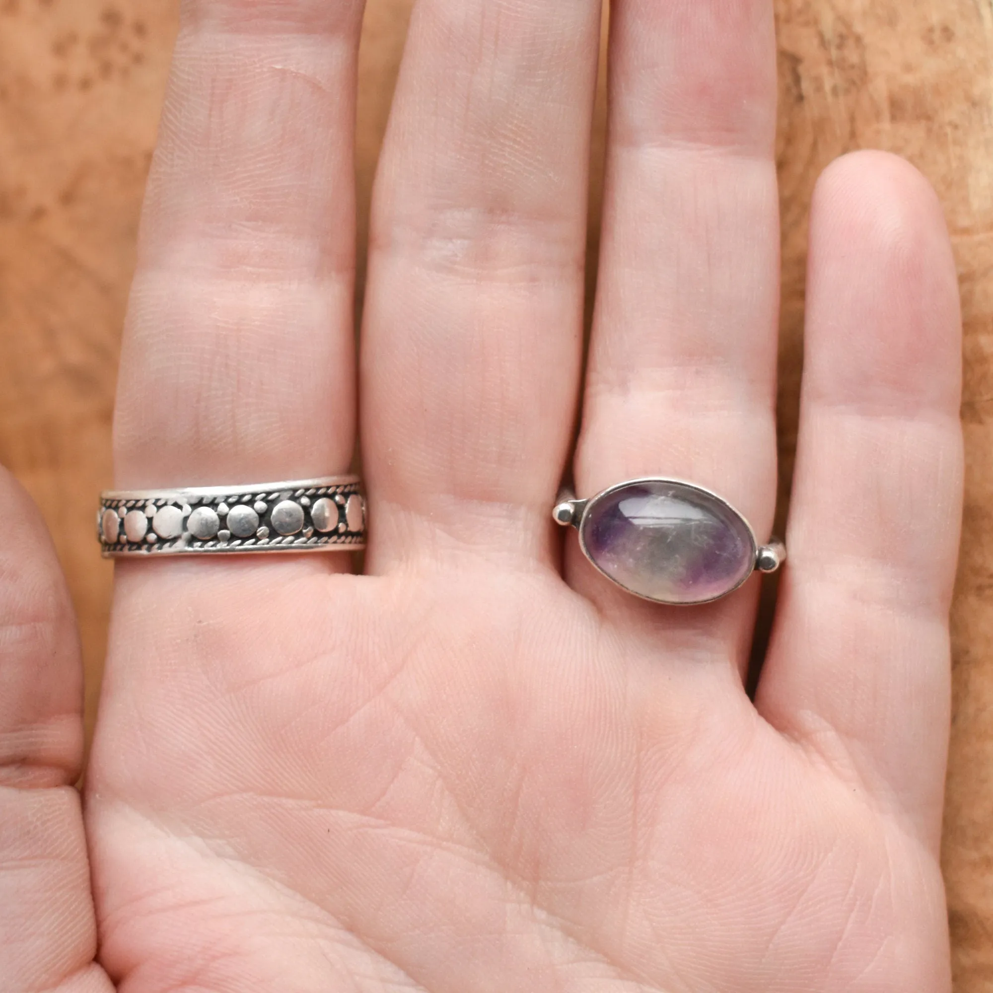 East West Oval Ring - Rainbow Fluorite Ring - .925 Sterling Silver - Silversmith Ring